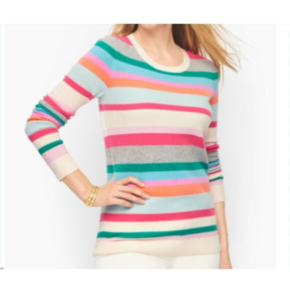 Talbots 100% Cashmere Rainbow Striped Sweater Size L - Picture 1 of 5